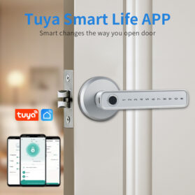 Tuya Smart Fingerprint Handle Door Lock Electronic Indoor Lock with Password/Key/Tuya APP Unlock Ai-assisted recognition